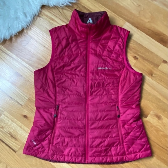 Eddie Bauer First Ascent Reversible Women's Red Pink Puffer Quilted Vest - Picture 1 of 13
